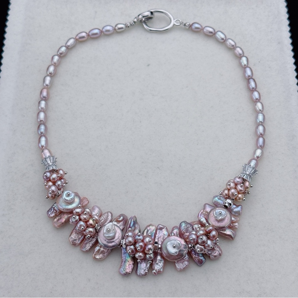Handcrafted Pink Pearl Cluster Necklace